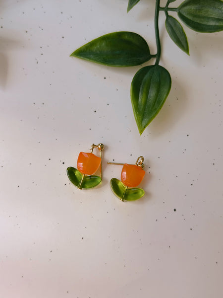 Red & Orange Tulip Bead Earrings