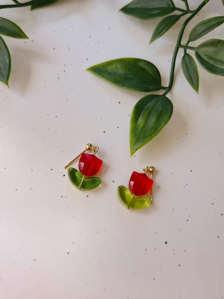 Red & Orange Tulip Bead Earrings