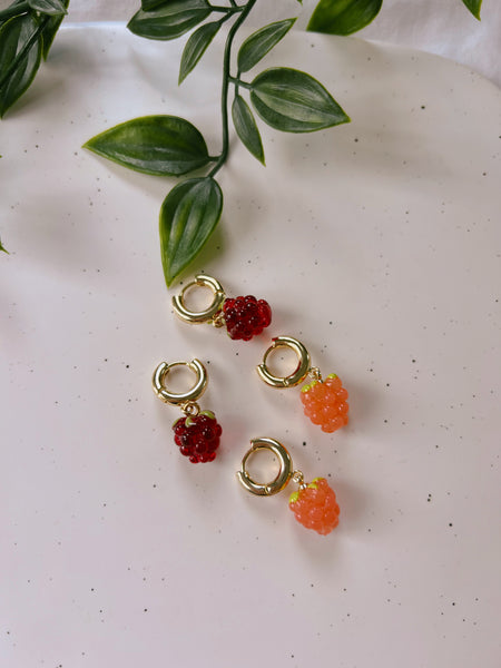 Raspberry Glass Bead Huggies