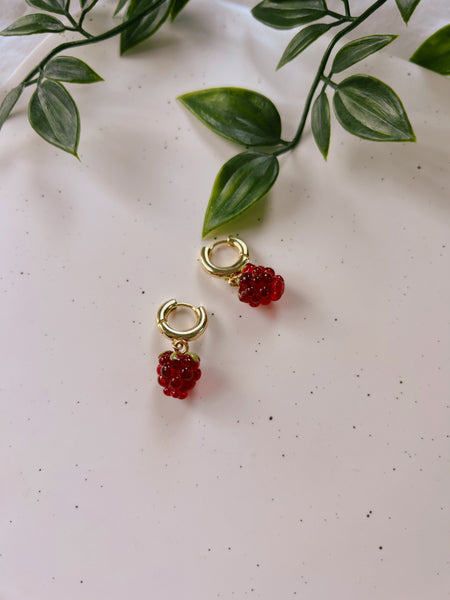 Raspberry Glass Bead Huggies