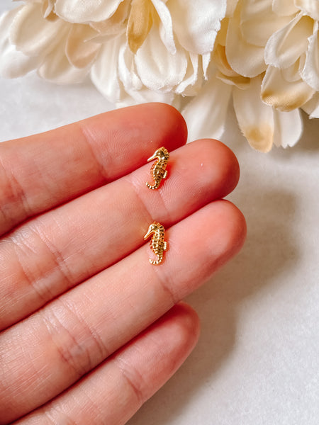 Gold Seahorse Studs
