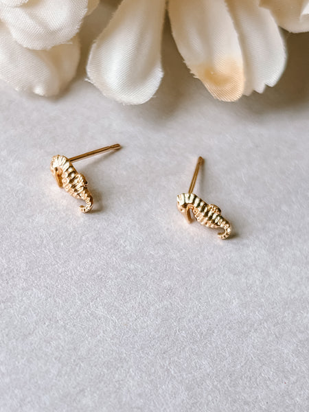 Gold Seahorse Studs