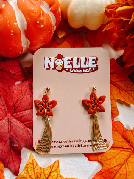 Gold Tassel Leaf Earrings