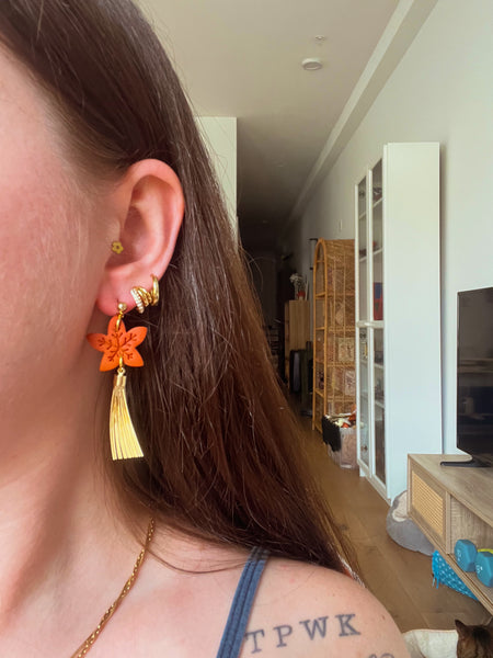 Gold Tassel Leaf Earrings