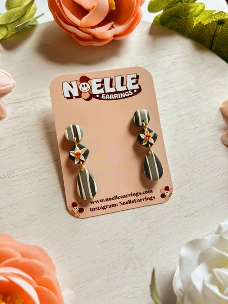 Striped Floral Drop Earrings