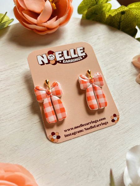 Orange Gingham Bow Earrings