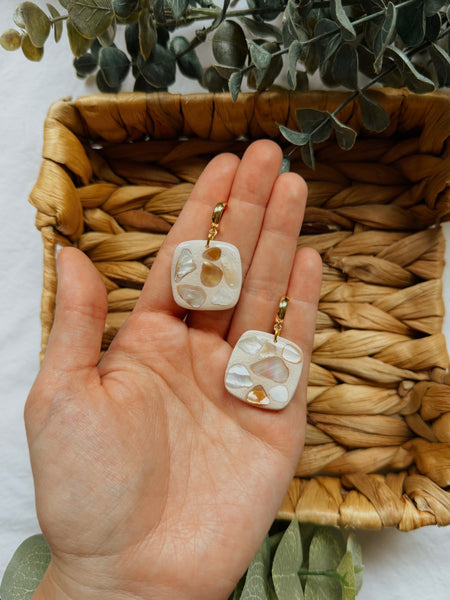 Embedded Seashell Square Earrings