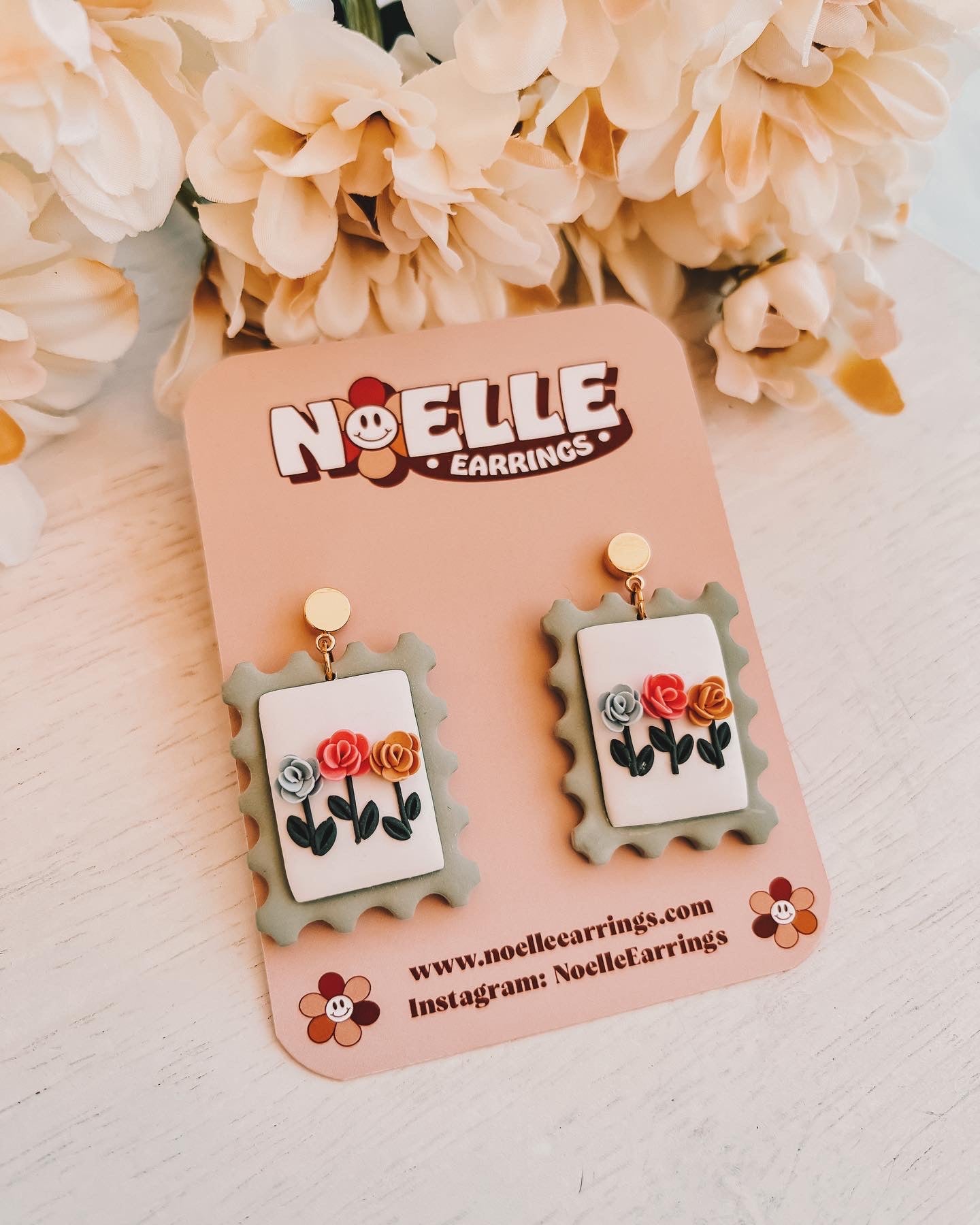 Rose Postage Stamp Earrings