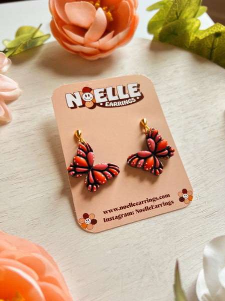 Pink & Orange Monarch Butterfly Earrings