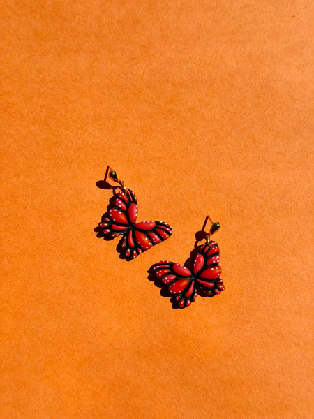 Pink & Orange Monarch Butterfly Earrings