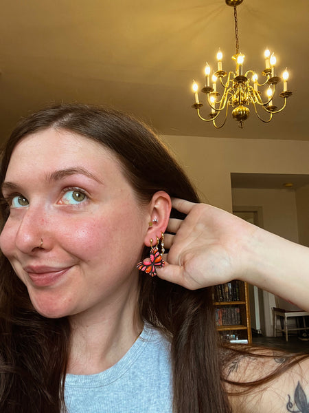 Pink & Orange Monarch Butterfly Earrings