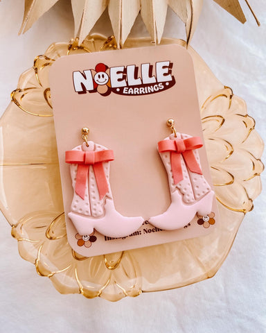 Pink Ribbon Cowgirl Boot Earrings