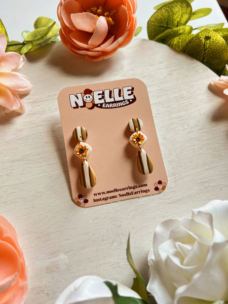 Striped Floral Drop Earrings