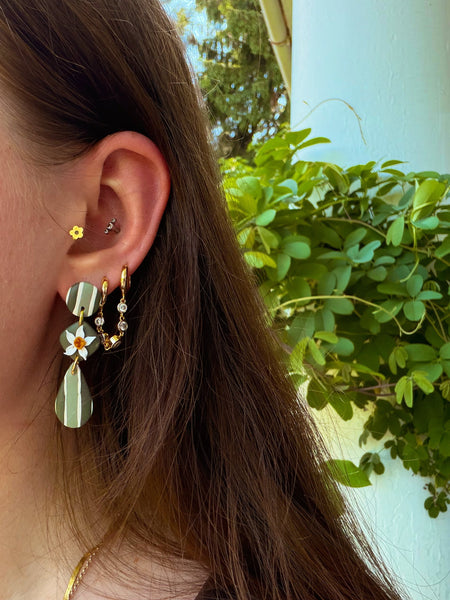 Striped Floral Drop Earrings