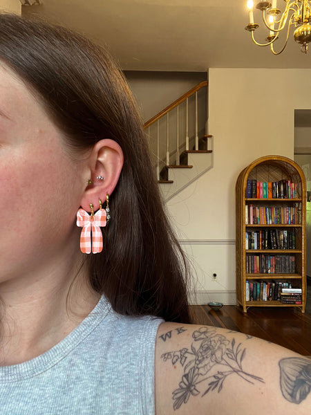 Orange Gingham Bow Earrings