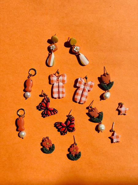 Orange Gingham Bow Earrings