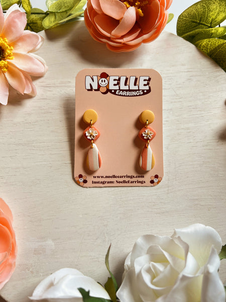 Striped Floral Drop Earrings