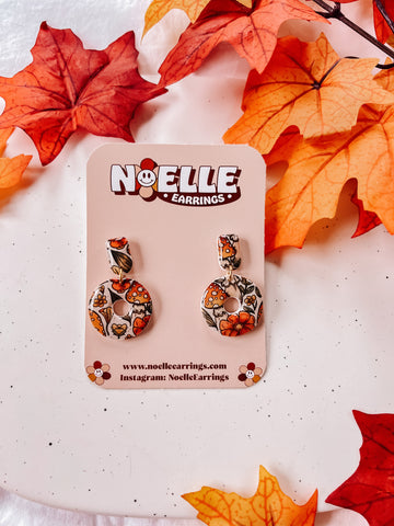 Fall Mushroom Patterned Circle Earrings