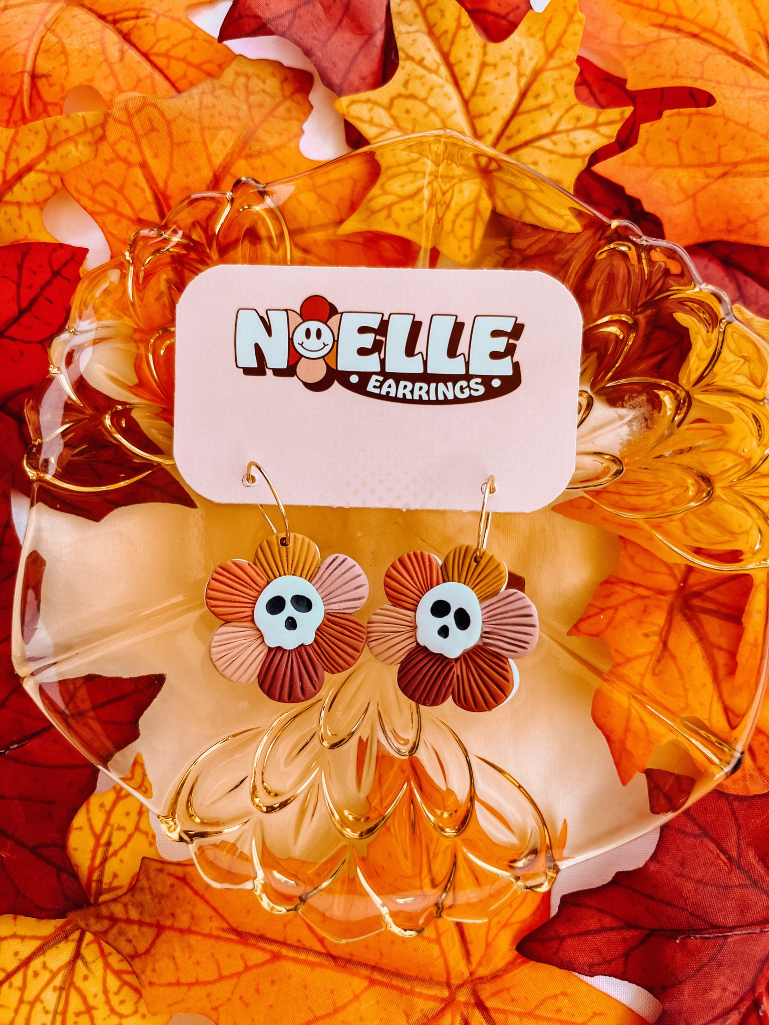 Multi-Colored Skull Flower Earrings