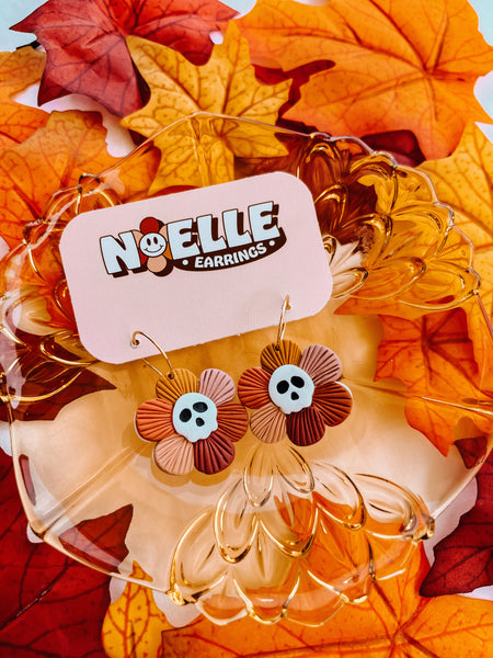 Multi-Colored Skull Flower Earrings