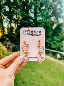 Floral Embossed Moon Earrings