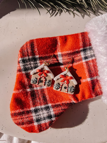 Snowy Gingerbread House Earrings