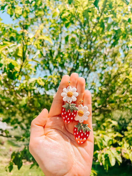 Large Daisy Strawberry Earrings