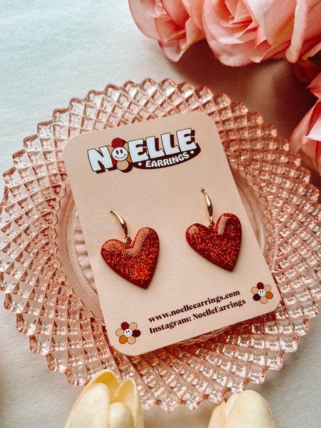Sparkly Red Heart Earrings