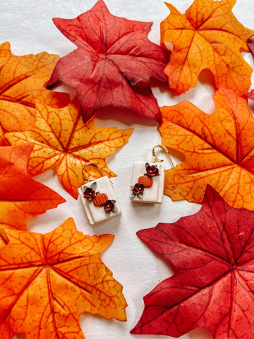 Floral Pumpkin Book Earrings