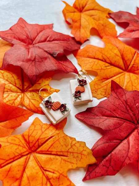 Floral Pumpkin Book Earrings