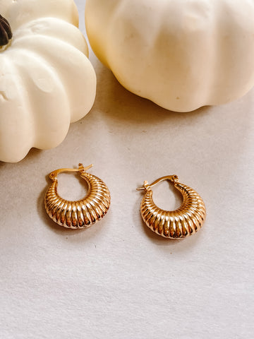 Gold Ribbed Chunky Hoops