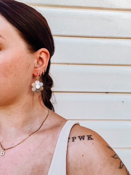 Mini Neutral Boho Multi-Colored Flower Earrings