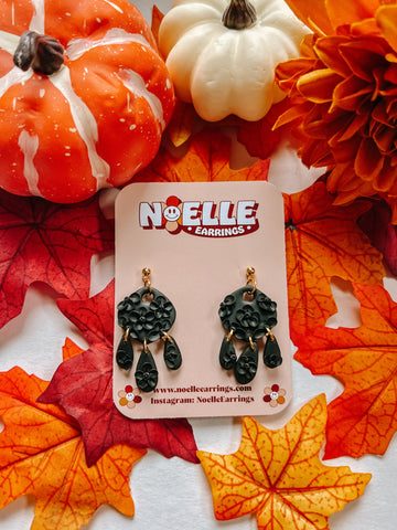 Black Monochromatic Floral Patterned Earrings