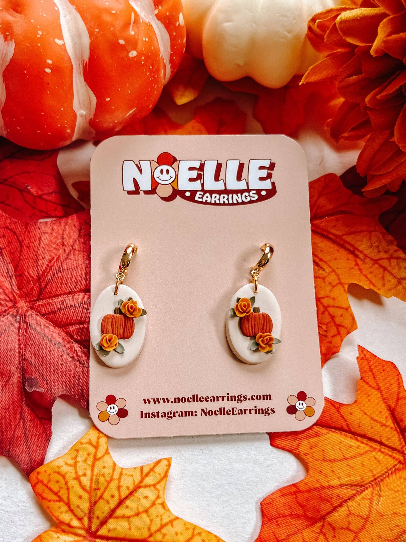 Oval Pumpkin Floral Earrings