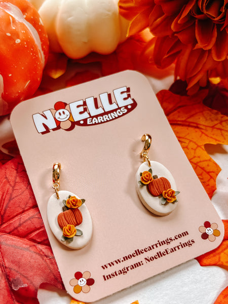 Oval Pumpkin Floral Earrings