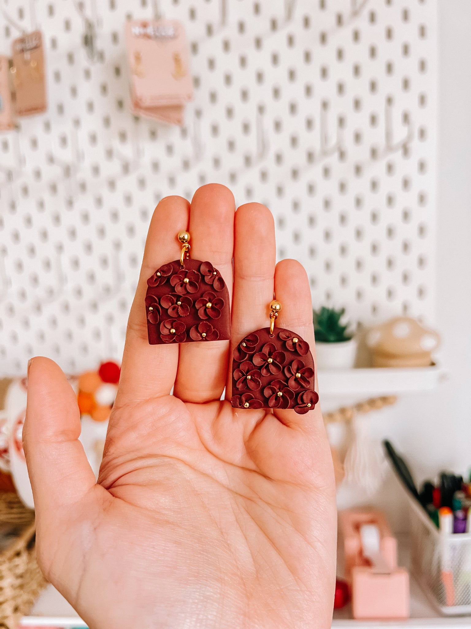 Merlot Monochromatic Flower Patterned Earrings