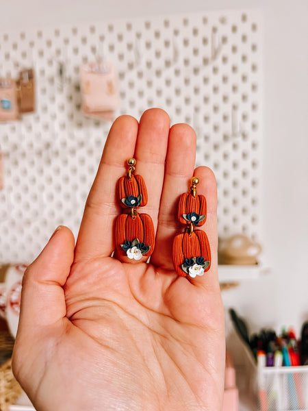 Floral Stacked Pumpkin Earrings