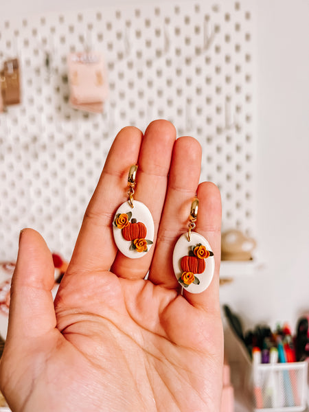 Oval Pumpkin Floral Earrings