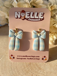 Blue Plaid Bow Earrings