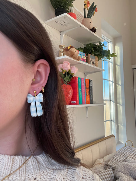 Blue Plaid Bow Earrings