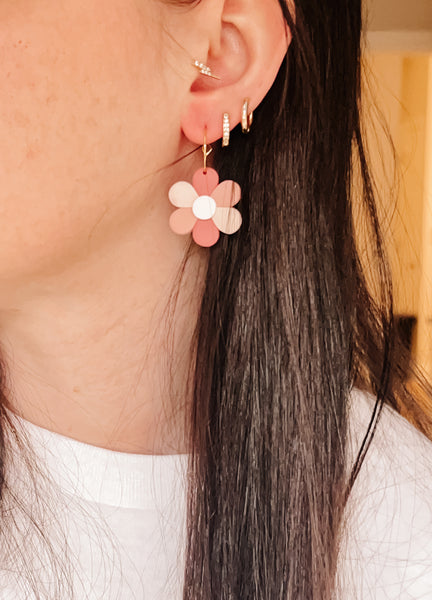 Mini Pink Boho Multi Colored Flower Earrings