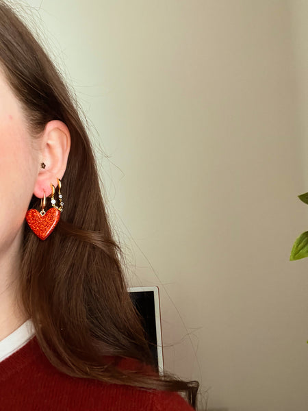 Sparkly Red Heart Earrings
