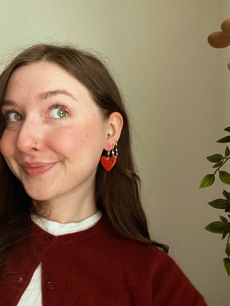 Sparkly Red Heart Earrings