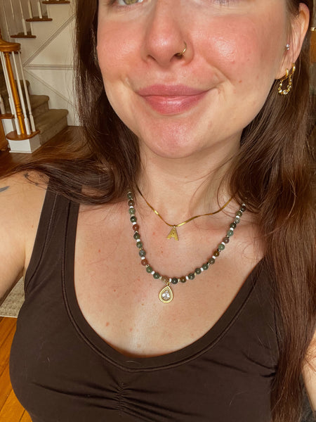 Teardrop Bezel Agate Beaded Necklace