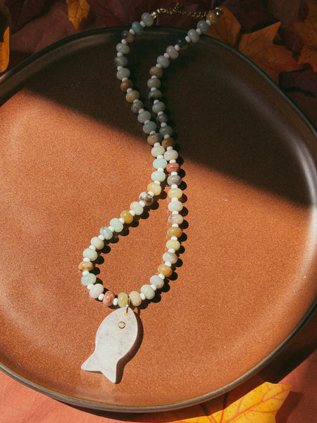 Quartz + Amazonite Fish Necklace