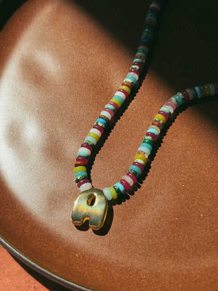 Rainbow Beaded Initial Necklace