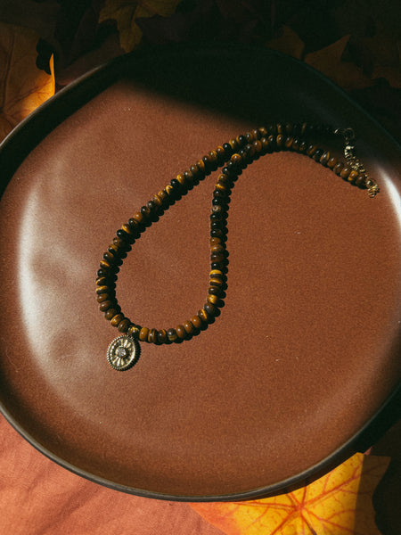 Beaded Tigers Eye Medallion Necklace