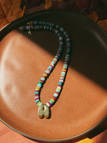 Rainbow Beaded Initial Necklace