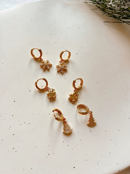 Gold Christmas Charm Huggies