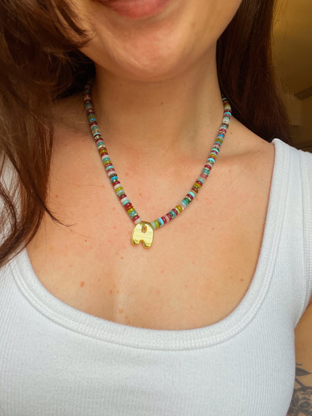 Rainbow Beaded Initial Necklace